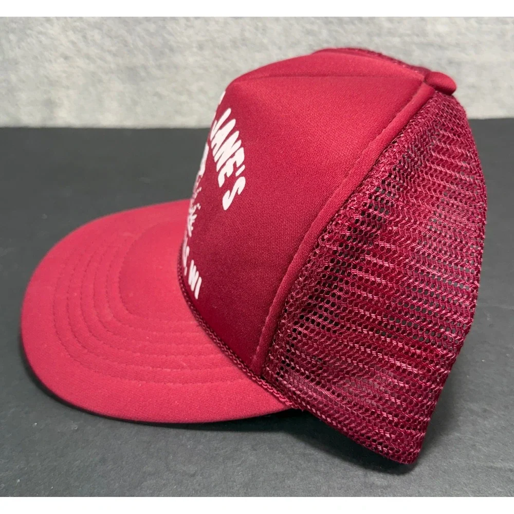KC‎ Trucker Hat Mens OSFA Maroon Snazz & Jane's Oconto Falls WI Fishing Mesh Cap